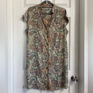 Cienna Paisley Button-Down Shirt Dress Small Short Sleeve